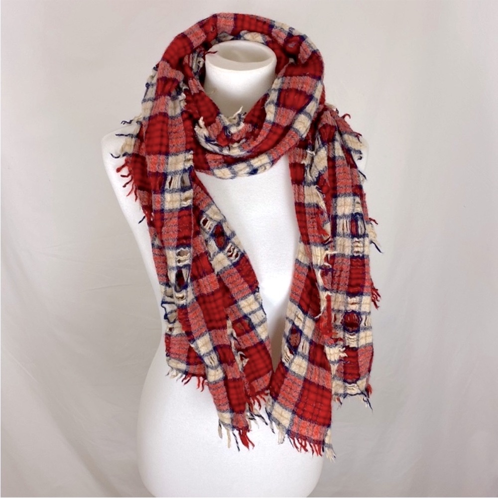 Madewell Plaid Distressed 100% Wool Scarf Style#05510